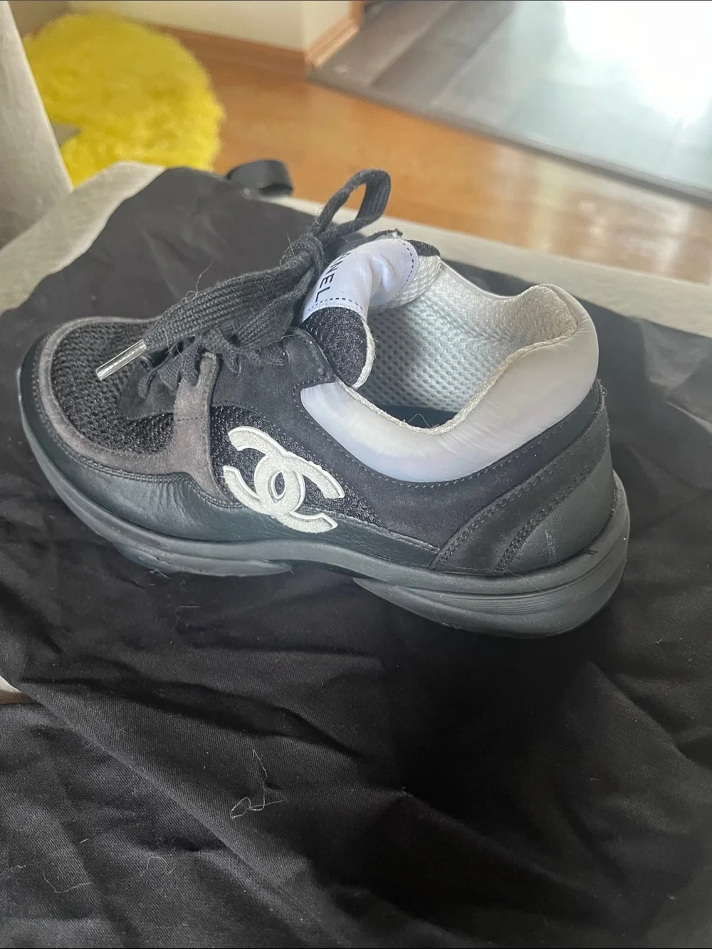 CHANEL Black Mesh and Leather Men's Sneakers